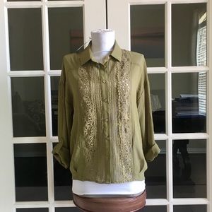 Splash Sheer  Green Long sleeves button down shirt